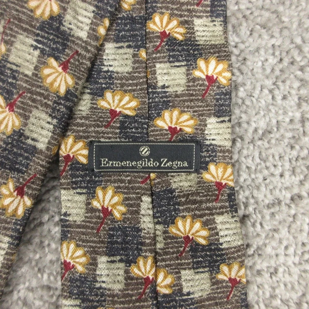 Ermenegildo Zegna Tie Mens Printed Floral Geometric Made In Italy Silk Esclusivo